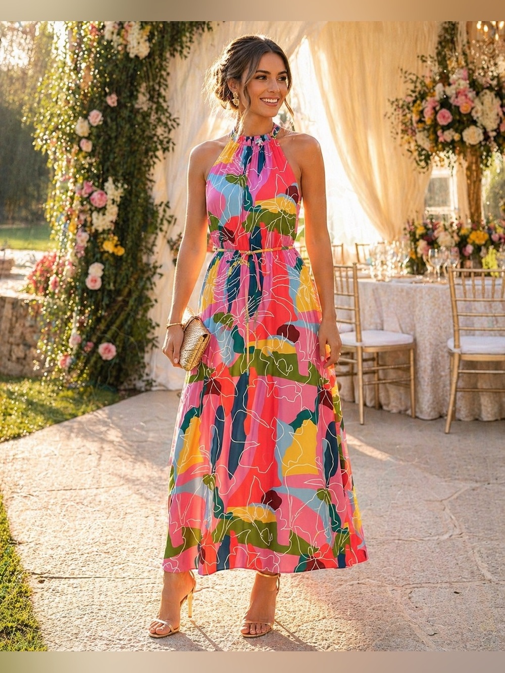 CROSBY by Mollie Burch Multicolor Floral Halter Maxi Dress